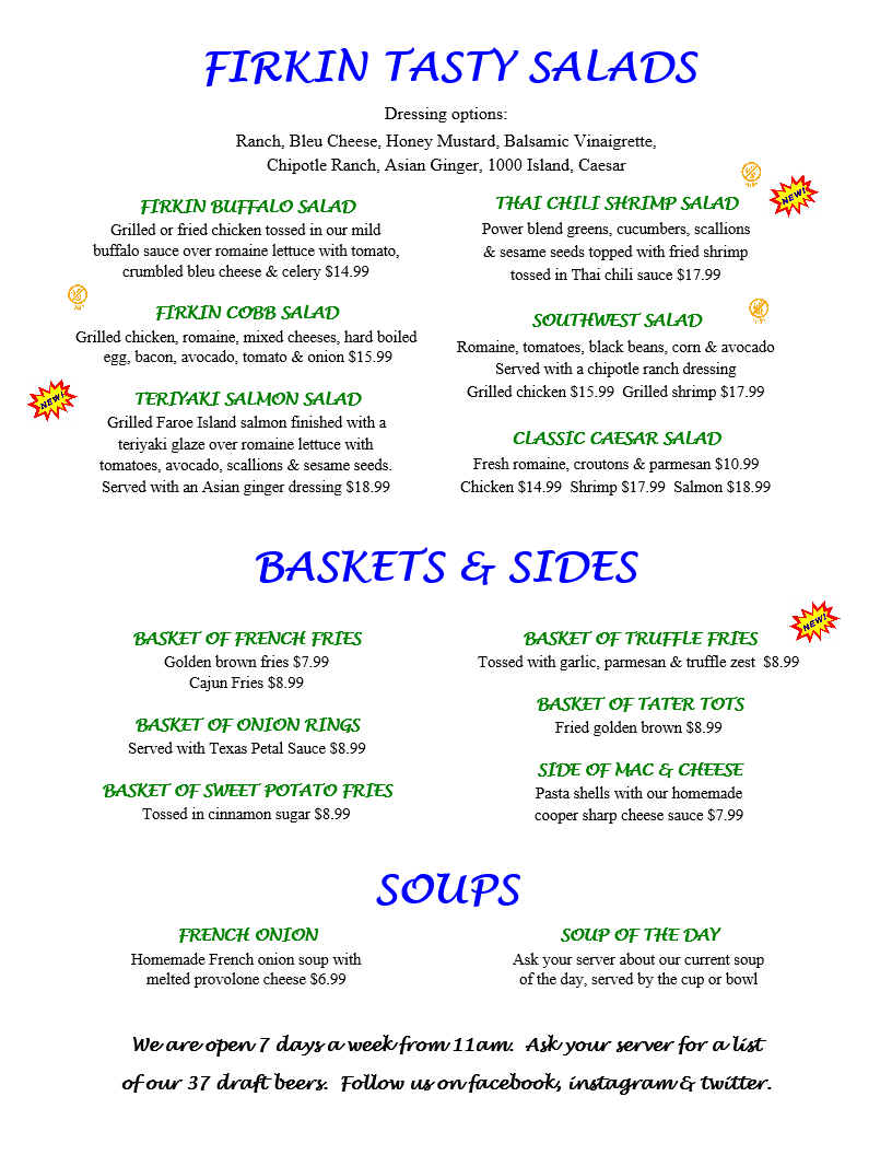 MENU – Firkin Tavern